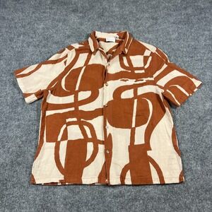 Asos Design Hawaiian Shirt Mens Small Brown Beige Relaxed Fit Abstract Oversized